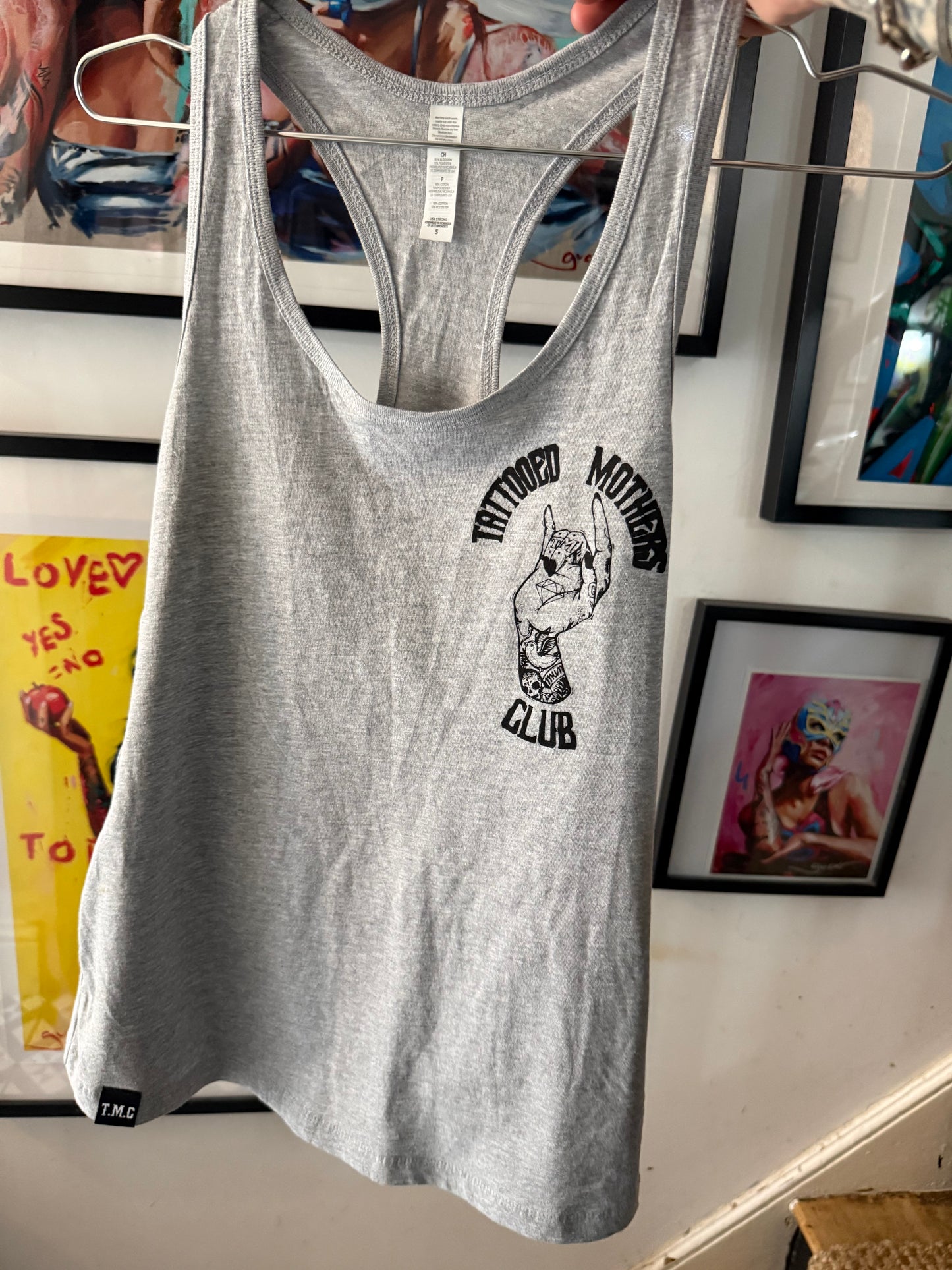 Grey racer back miss print size s