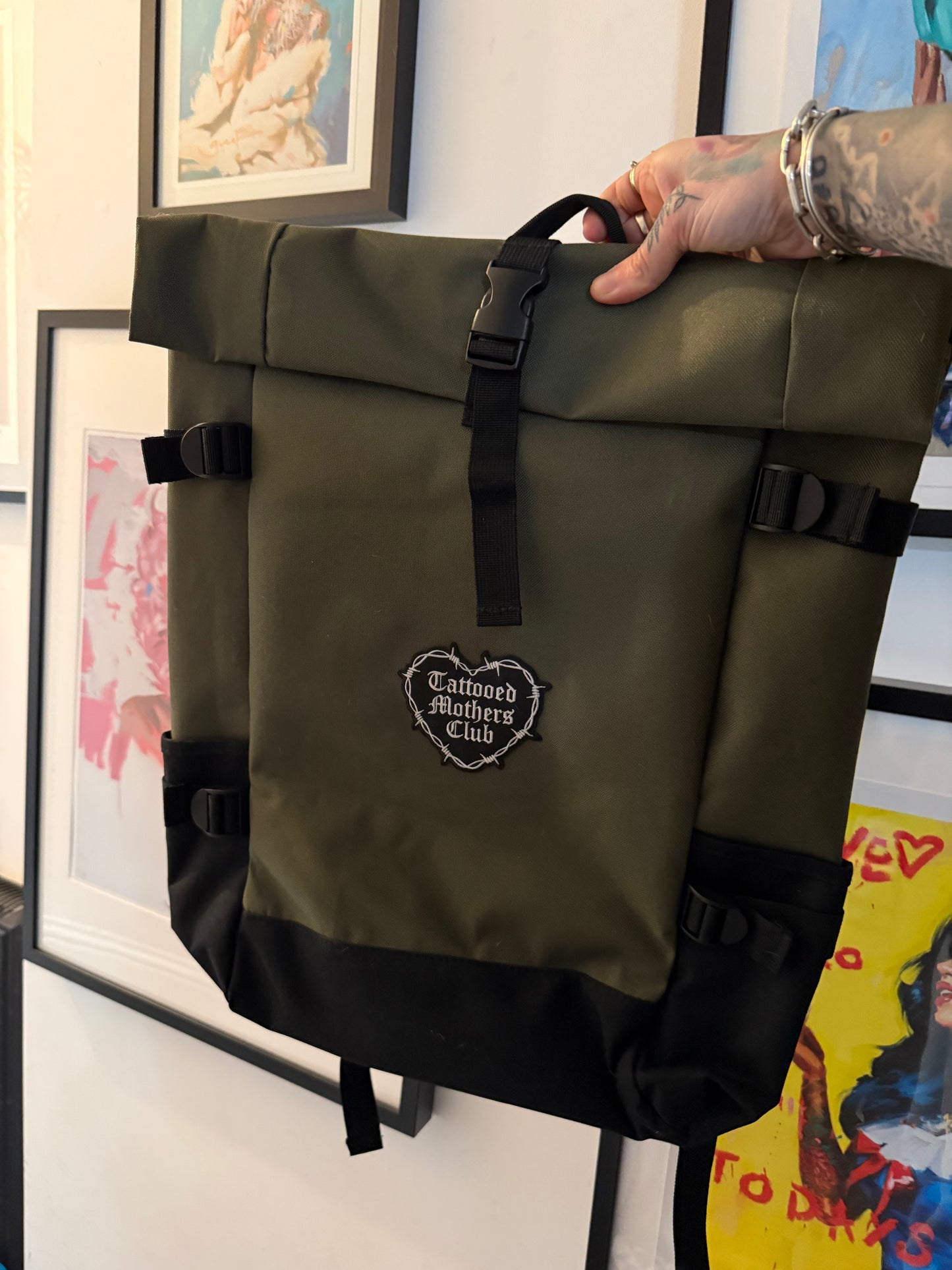 Extra Large Barbwire heart Roll Top Backpack