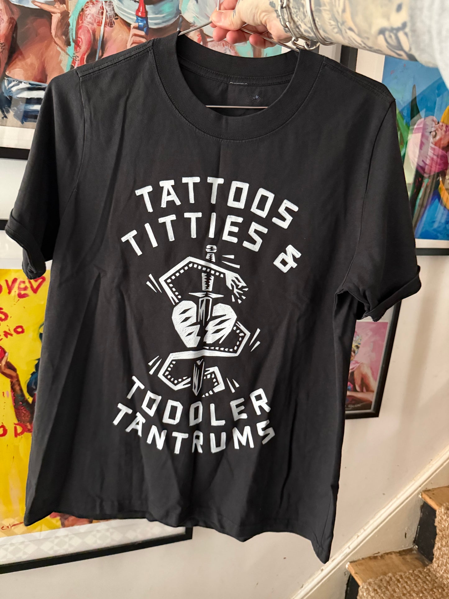 Sample tattoos titties and toddler tantrums t shirt size medium