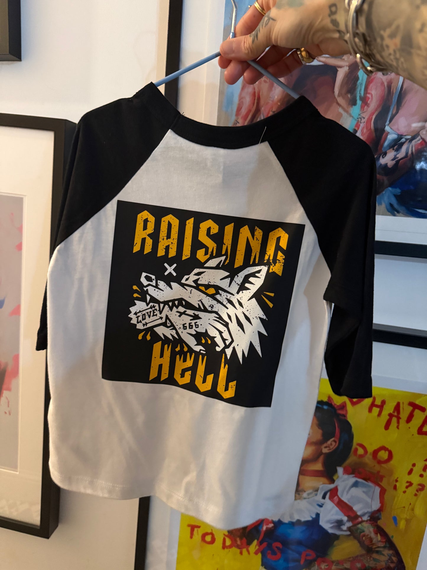 Raising Hell Black And White Raglan
